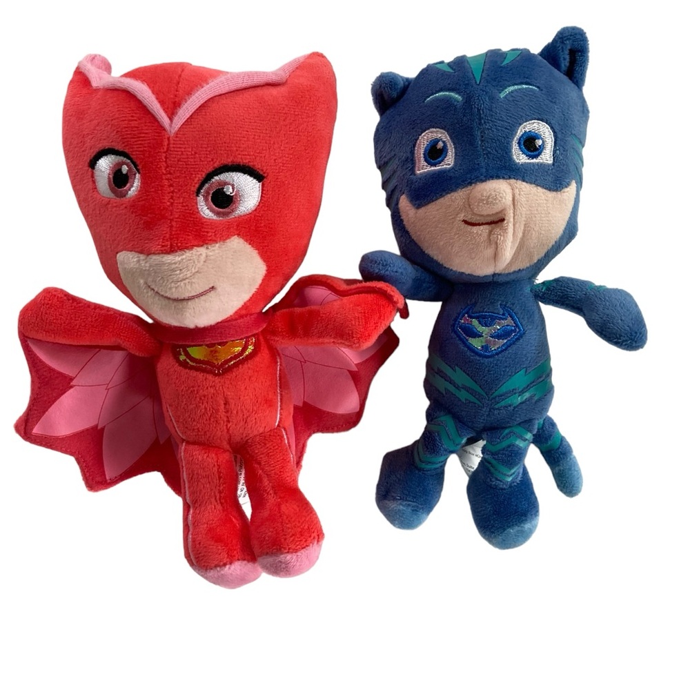 Set - 2 PJ Masks 8” Plush Catboy Owlette Blue Red Just Play Frog Box - READ
